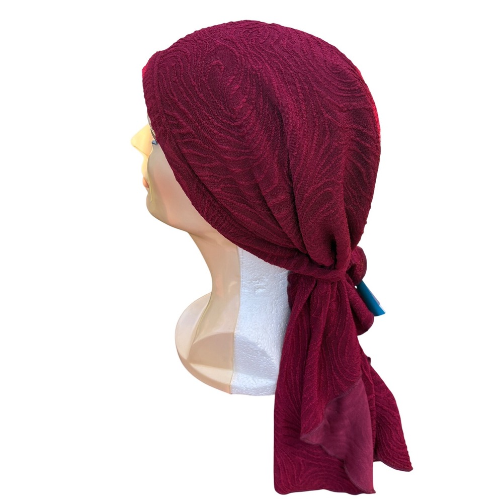 Hats With Heart Brooklyn Scarf Burgundy Jacquard Adjustable‎ Elastic Headwrap